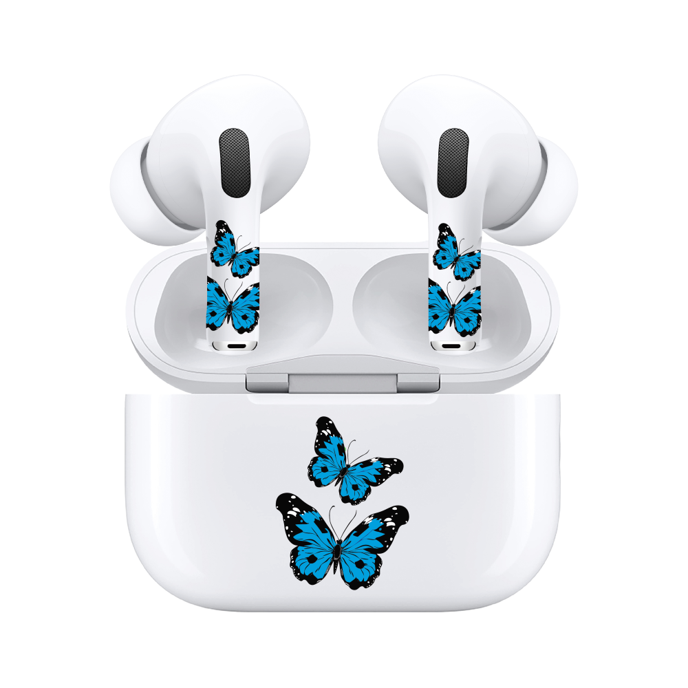 AirSkins - Compatible For AirPods Pro & AirPods Pro 2 Earbuds & Case Blue Butterfly Headphone Skin