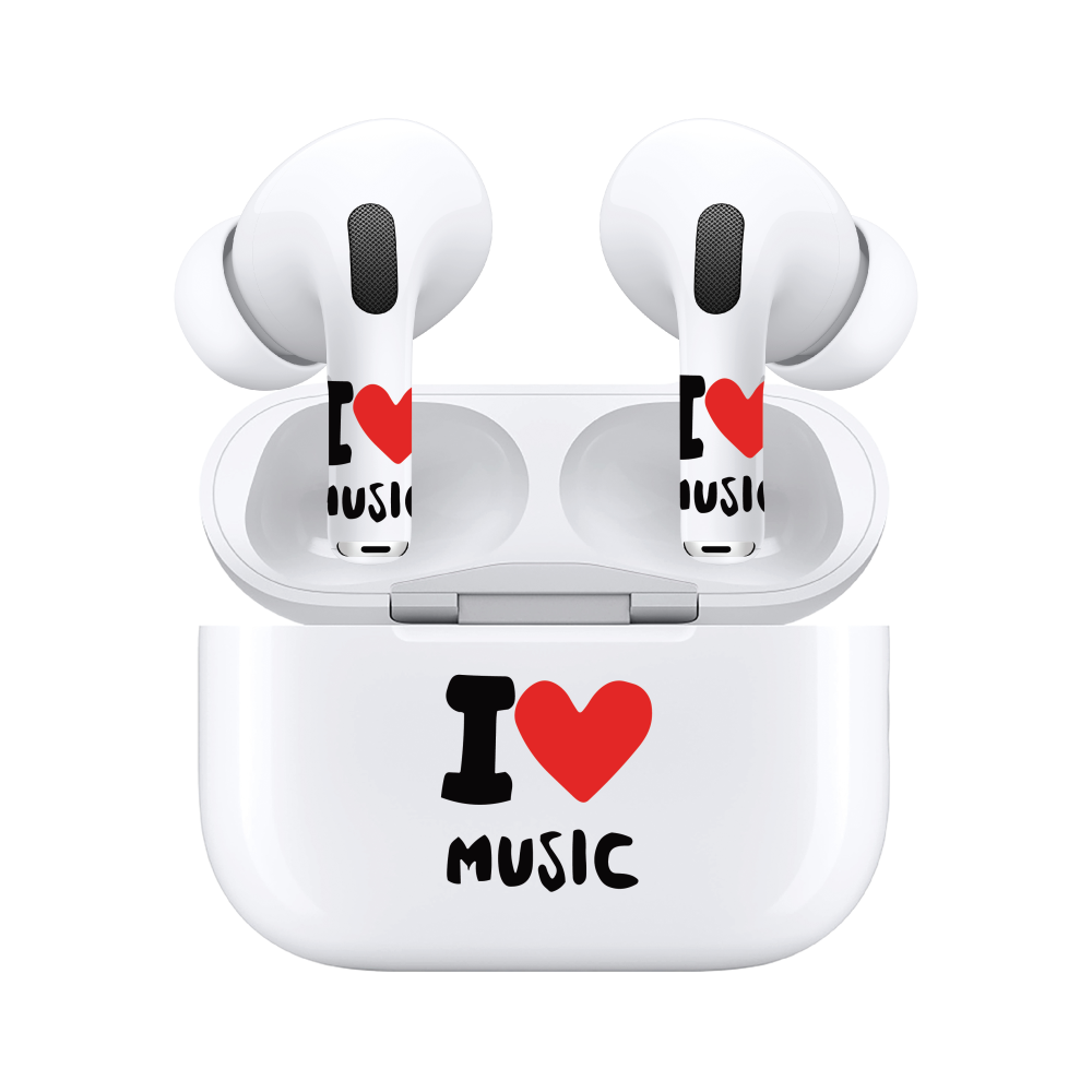 AirSkins - Compatible For AirPods 3 Earbuds & Case, I Heart Music Headphone Skin