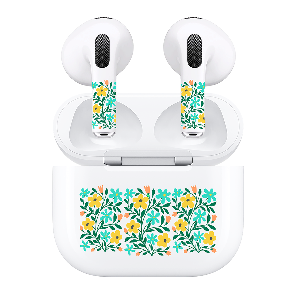 AirSkins - Compatible For AirPods 3 Earbuds & Case, Yellow Flowers Headphone Skin