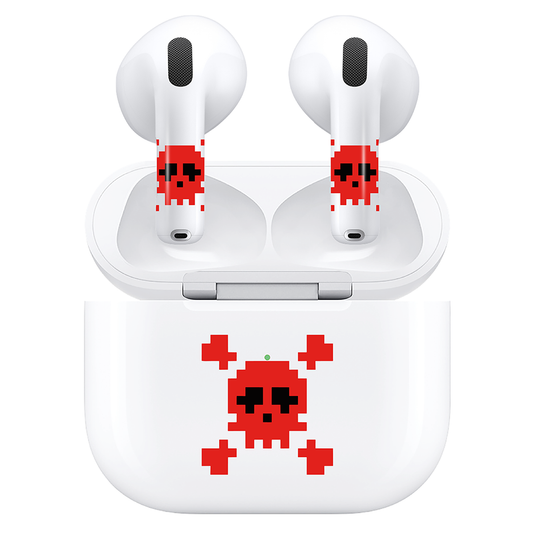 AirSkins - Compatible For AirPods 4 Earbuds & Case, Red Skull Headphone Skin
