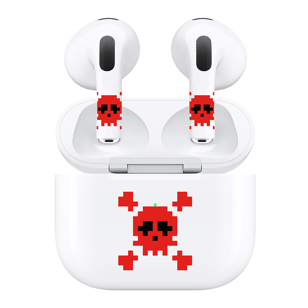 AirSkins - Compatible For AirPods 3 Earbuds & Case, Red Skull Headphone Skin