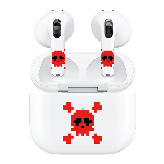 AirSkins - Compatible For AirPods 3 Earbuds & Case, Red Skull Headphone Skin