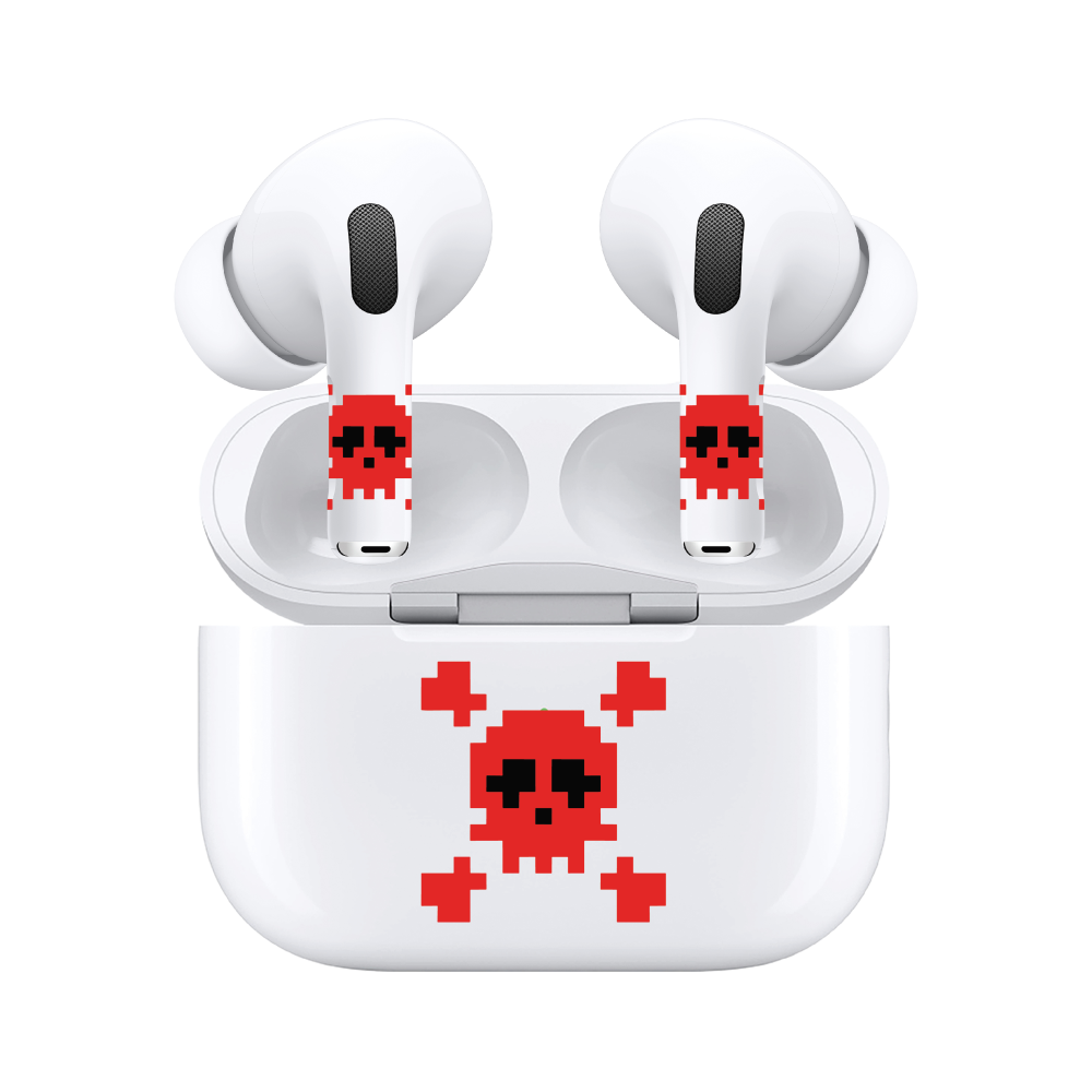 AirSkins - Compatible For AirPods 3 Earbuds & Case, Red Skull Headphone Skin