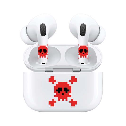AirSkins - Compatible For AirPods 3 Earbuds & Case, Red Skull Headphone Skin