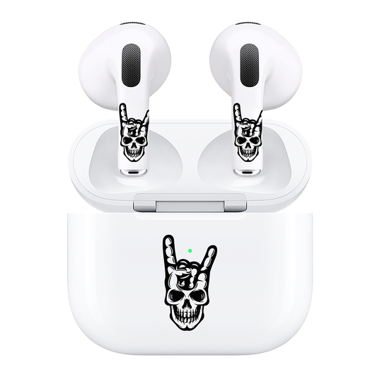 AirSkins - Compatible For AirPods 3 Earbuds & Case, Rock on Skull Headphone Skin