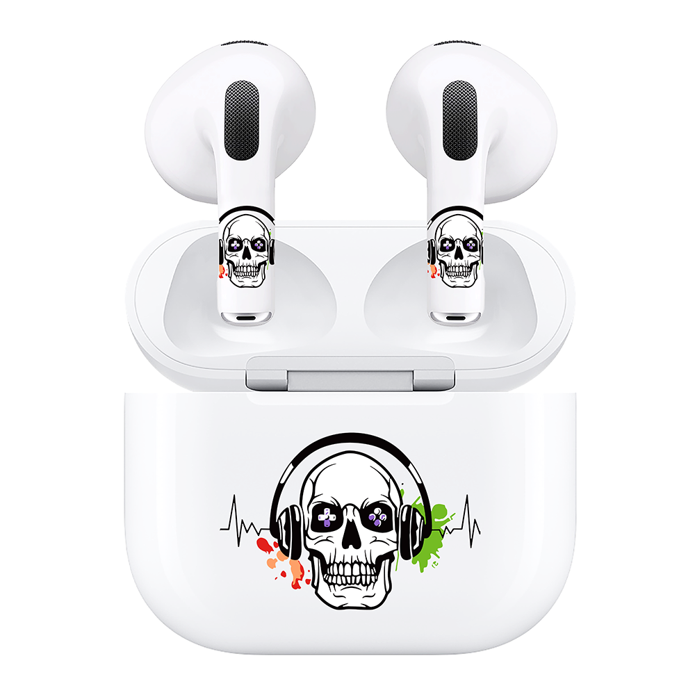 AirSkins - Compatible For AirPods 3 Earbuds & Case, Skeleton with Headphones Headphone Skin