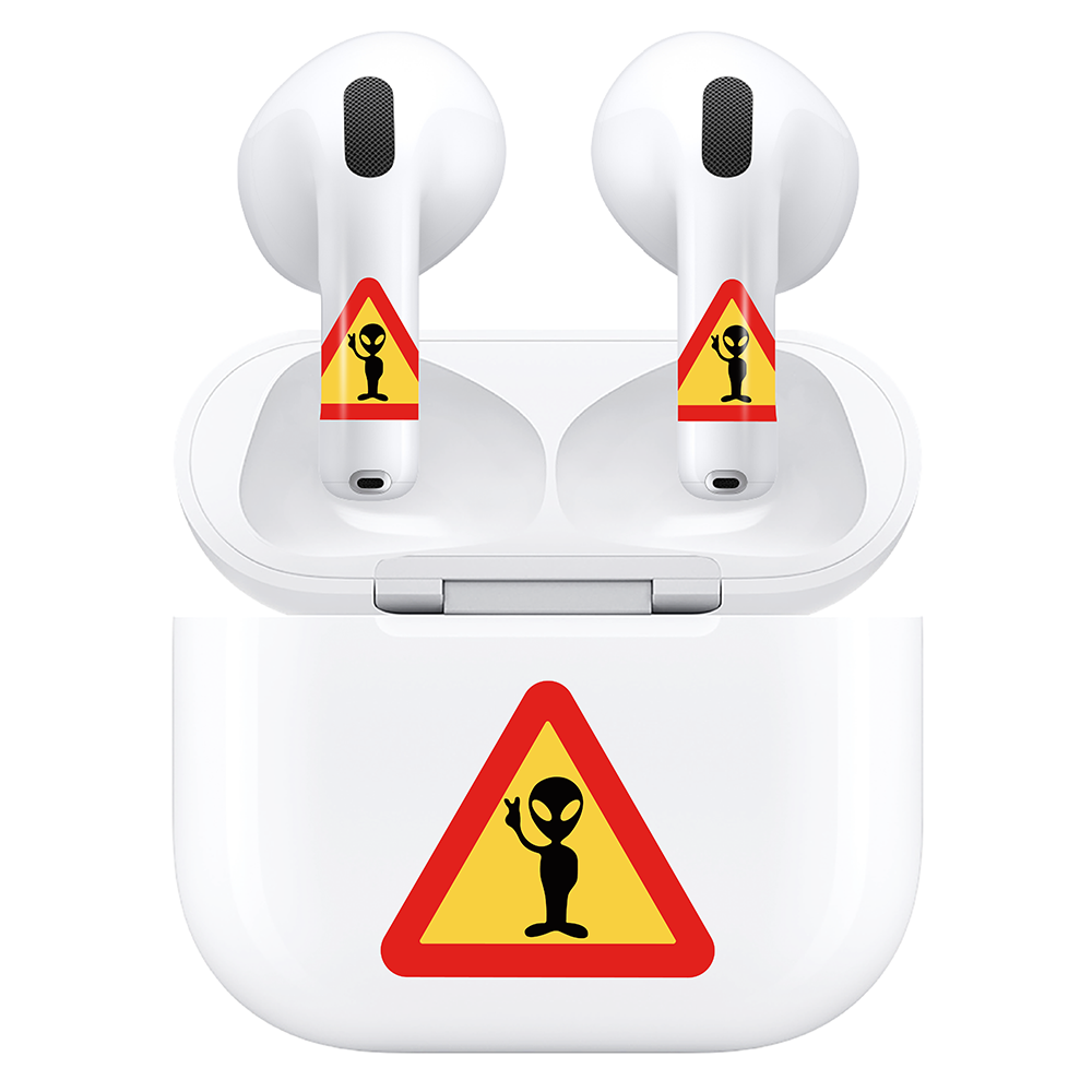 AirSkins - Compatible For AirPods 4 Earbuds & Case Alien Caution Headphone Skin