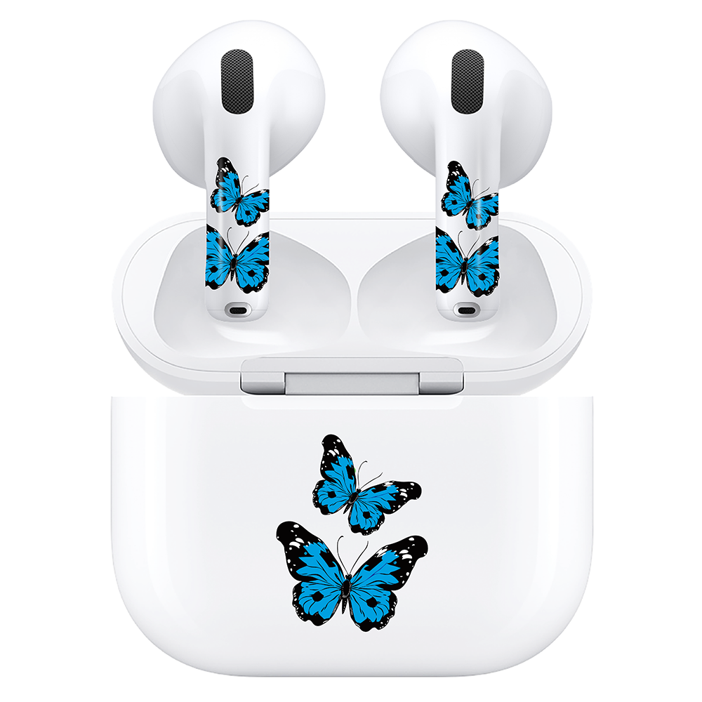 AirSkins - Compatible For AirPods 4 Earbuds & Case Blue Butterflies Headphone Skin