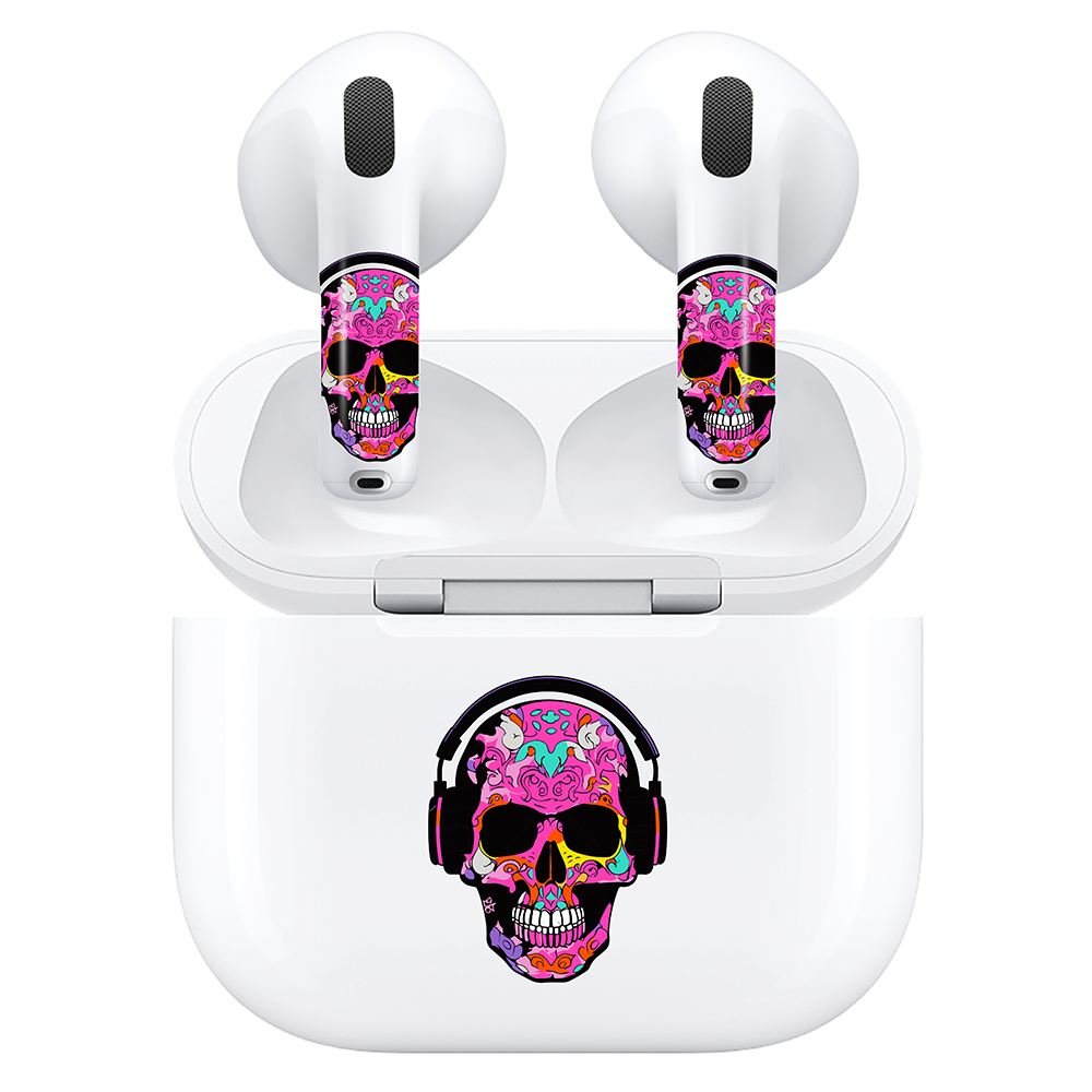 AirSkins - Compatible For AirPods 4 Earbuds & Case, Pink Rocker Skull Headphone Skin