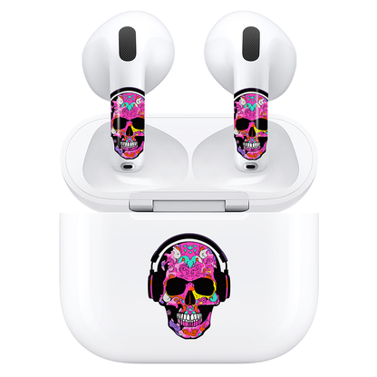 AirSkins - Compatible For AirPods 4 Earbuds & Case, Pink Rocker Skull Headphone Skin