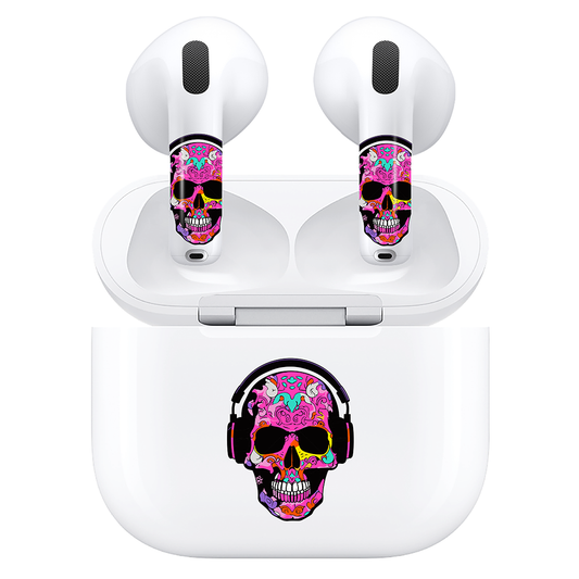 AirSkins - Compatible For AirPods 4 Earbuds & Case, Pink Rocker Skull Headphone Skin