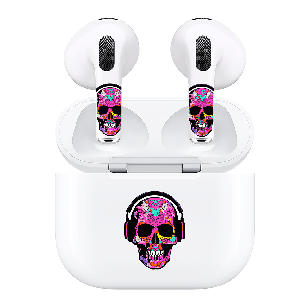 AirSkins - Compatible For AirPods 3 Earbuds & Case, Pink Rocker Skull Headphone Skin