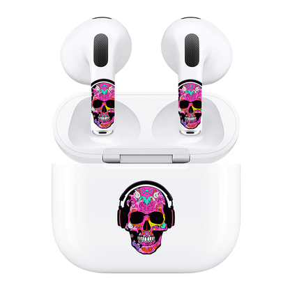 AirSkins - Compatible For AirPods 3 Earbuds & Case, Pink Rocker Skull Headphone Skin