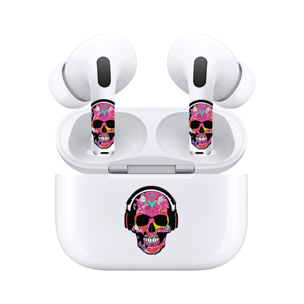 AirSkins - Compatible For AirPods 3 Earbuds & Case, Pink Rocker Skull Headphone Skin