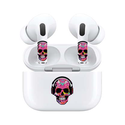AirSkins - Compatible For AirPods 3 Earbuds & Case, Pink Rocker Skull Headphone Skin