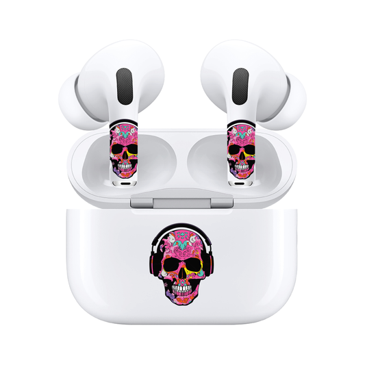 AirSkins - Compatible For AirPods 3 Earbuds & Case, Pink Rocker Skull Headphone Skin